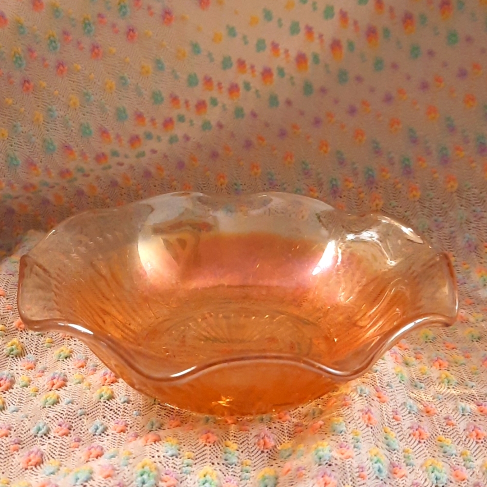 Peach carnaval glass sherbet bowl curved edges